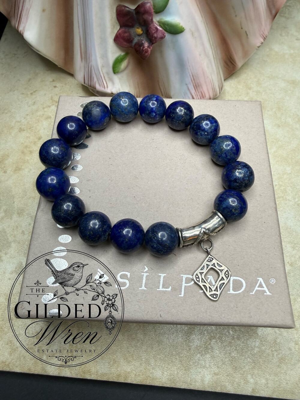 Retired Silpada B2812 Confection Lapis Lazuli Sterling Silver Stretch Bracelet